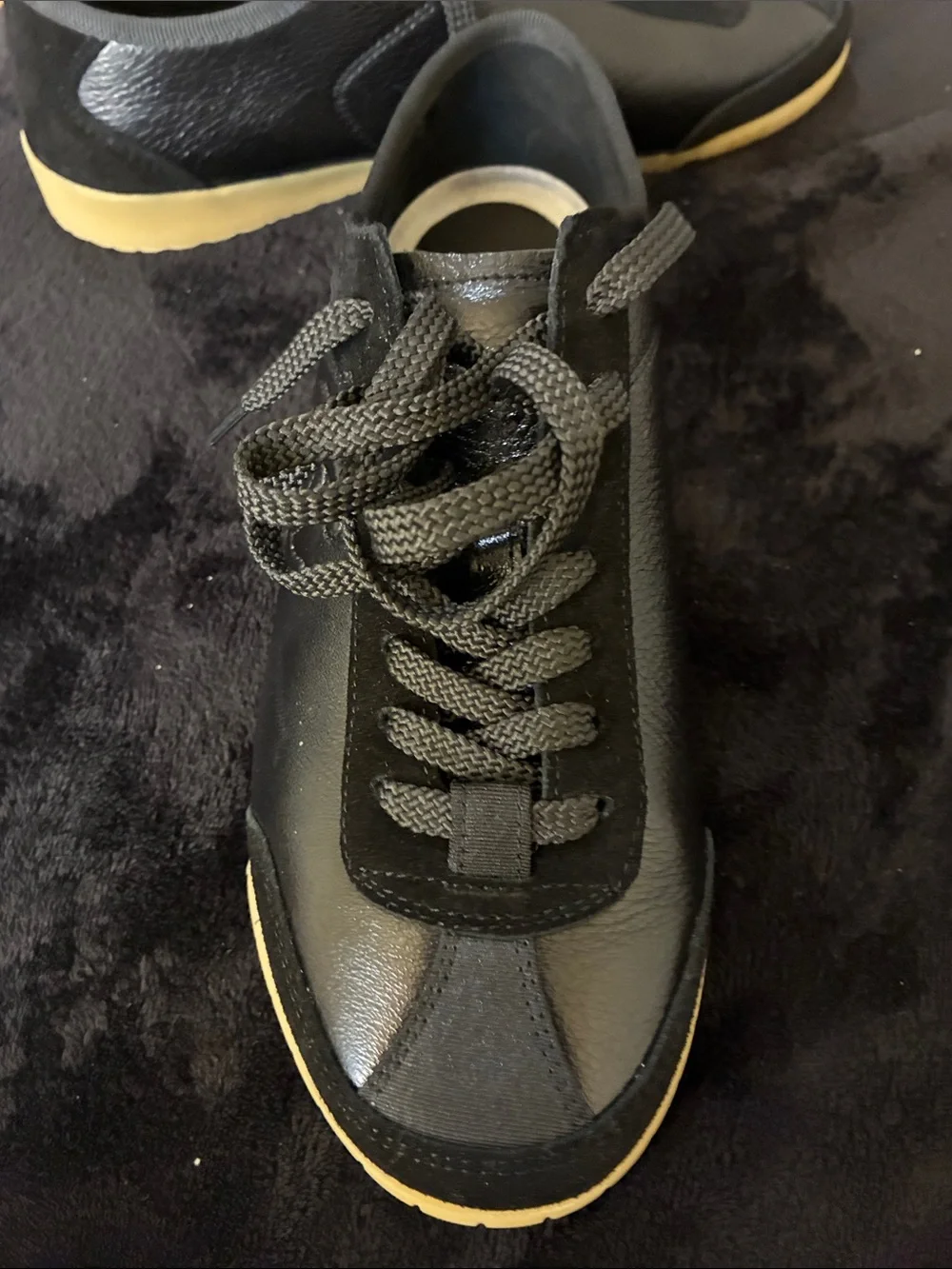 CHANEL Women’s Black Leather & Textile Lace-Up Sneakers